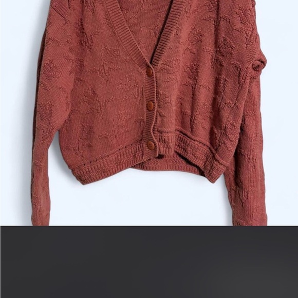 dont Sweaters - Cropped V-Neck Button Cardigan Sweater - Rust